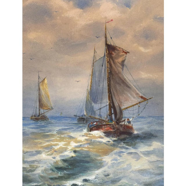 Late 19th Century 19th Century Antique Nautical Watercolor Seascape Painting With Ships Hj Harris 1893 For Sale - Image 5 of 8