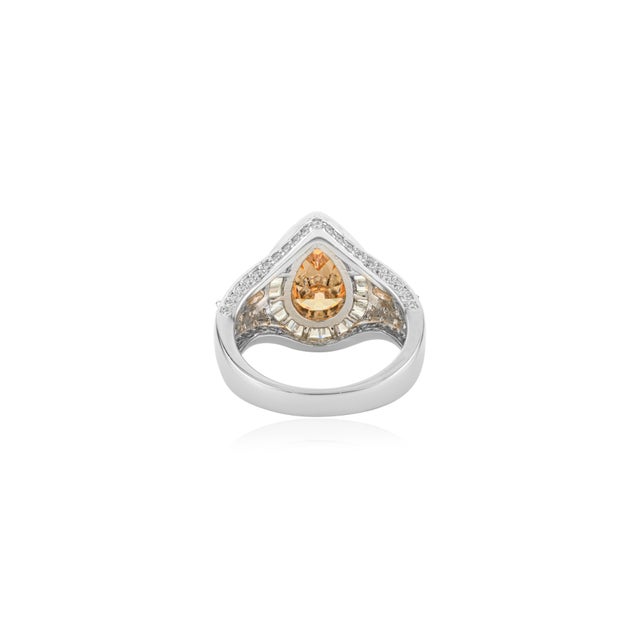 Metal Modernist 12x8 Mm Pear Cut Zircon Cocktail Ring by Carat&her- Size 7 For Sale - Image 7 of 11