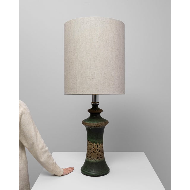 Mid-Century Modern 1960s German Green Ceramic Table Lamp For Sale - Image 3 of 18
