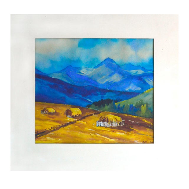 1960s Mid Century Landscape -- Blue Mountain, Golden Hilltop For Sale - Image 5 of 5