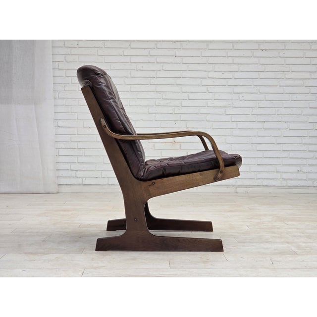 Scandinavian Armchair in Brown Furniture Leather, 1970s For Sale - Image 11 of 18