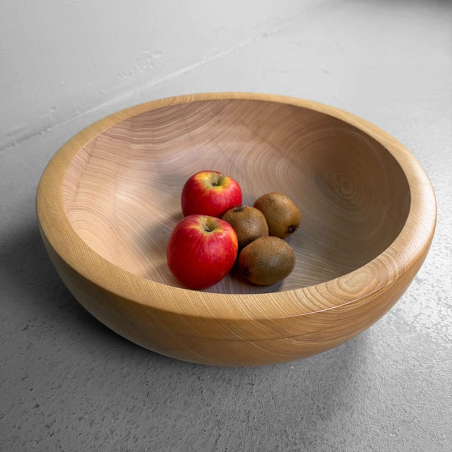 This large Japanese wooden dough bowl, also known as a kibachi, was traditionally used for kneading and working dough (for...
