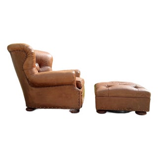 Ralph Lauren Chair and Ottoman Set in Saddle Toned Leather For Sale