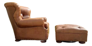 Ralph Lauren Chair and Ottoman Set in Saddle Toned Leather