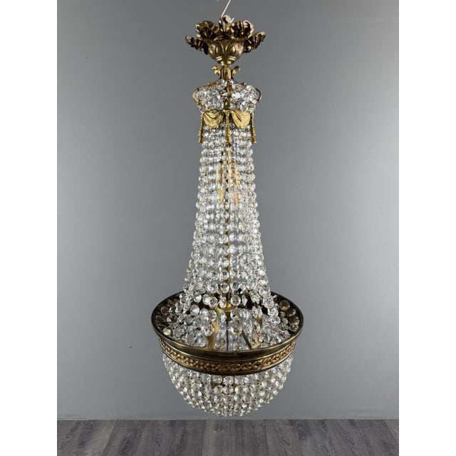 Metal 19th Century Bronze and Crystal Basket Chandelier For Sale - Image 7 of 8