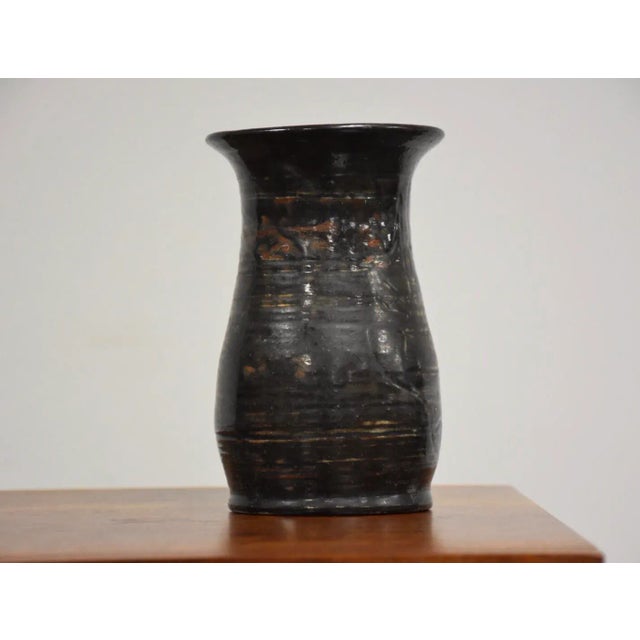 Mid-Century Modern 1960s Charcoal Grey Signed Vase 1961 For Sale - Image 3 of 7