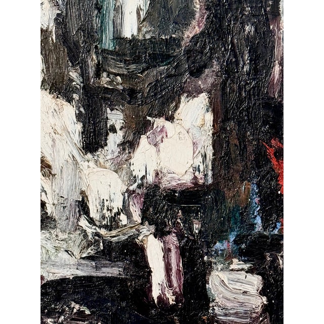 1950s 1956 Without Title Mid-Century Modernism Abtract Expressionism Oil Paint on Masonite Signed "Lewitt. 1956" For Sale - Image 5 of 12