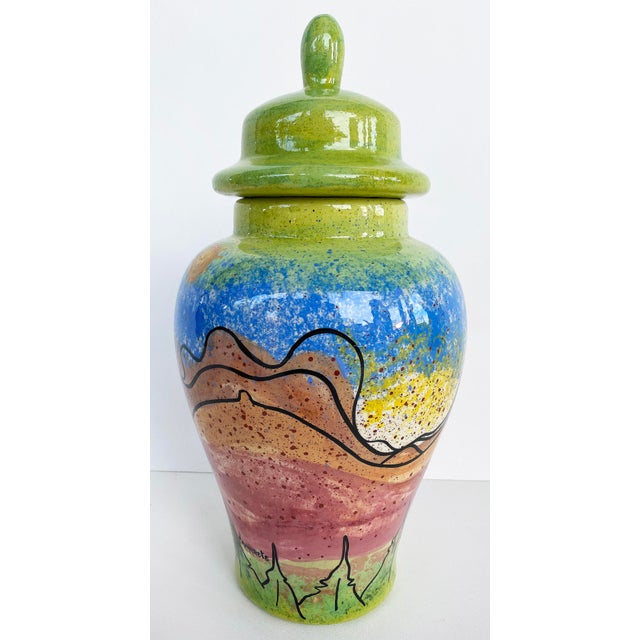 Juan Navarette Ceramic Hand-Painted Lidded Urn For Sale - Image 9 of 12