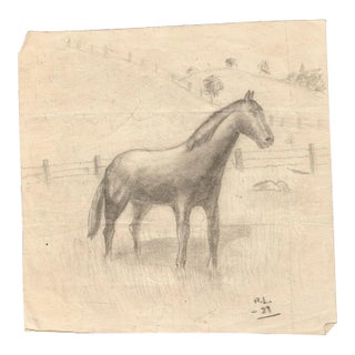 Art Deco Graphite Study of a Horse at Pasture by R. Levick C.1929 For Sale