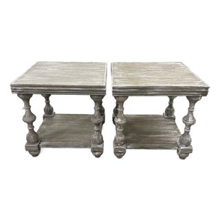 Pair of Vintage Distressed Wooden End Tables For Sale