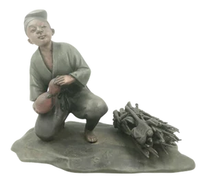 Meiji Japanese Bronze Metal Drinking Sake Farmer Okimono Antique Vintage Wood Cutter