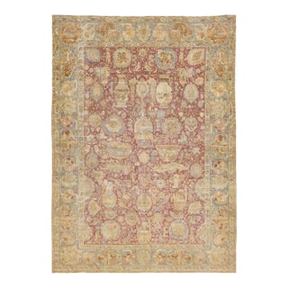 Antique Persian Tabriz Wool Rug With Red Allover Design From the 1900s For Sale