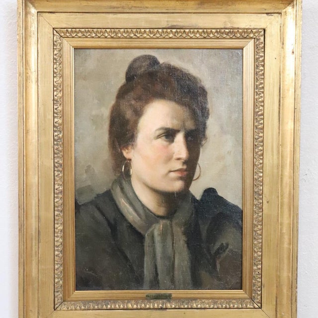 Nazzareno Sidoli, Female Portrait, Oil Painting on Canvas, Early 20th Century, Framed For Sale - Image 5 of 16