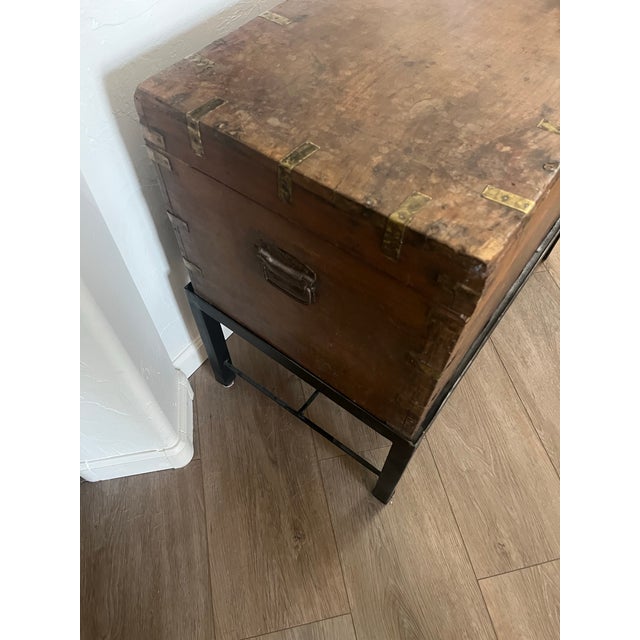 Wood Antique Wooden Storage Chest on Metal Stand For Sale - Image 7 of 12