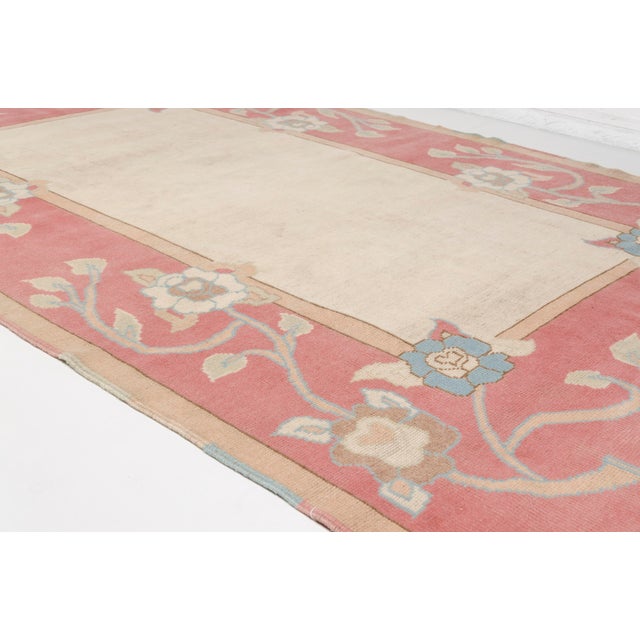 Sky Blue Vintage Art Deco Floral Rug in Rose Pink, Sky Blue, and Cream For Sale - Image 8 of 9