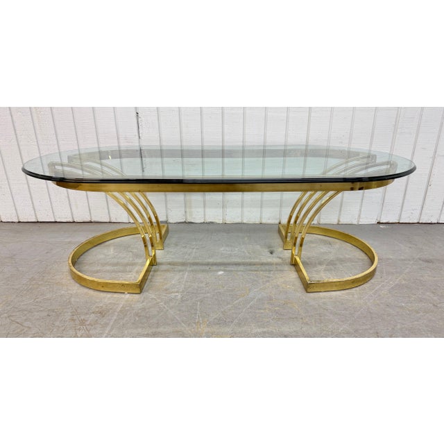 1980s Vintage Brass & Oval Glass Top Coffee Table For Sale - Image 5 of 7