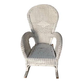 Early 20th Century Vintage White Wicker Rocking Chair Lloyd Loom Style For Sale