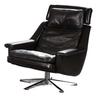 Vintage Danish Leather Lounge Chair by Werner Langenfeld, 1970s For Sale