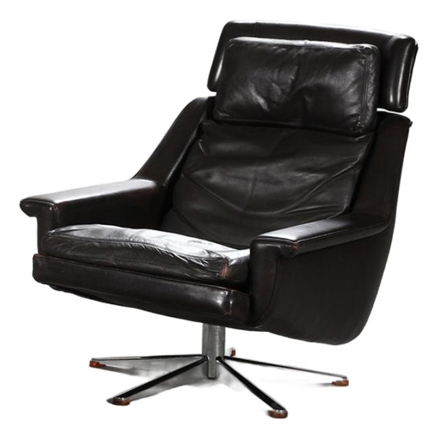 Vintage Danish Leather Lounge Chair by Werner Langenfeld, 1970s For Sale