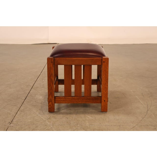 Stickley Mission Collection Oak & Leather Ottoman Footstool For Sale - Image 16 of 18