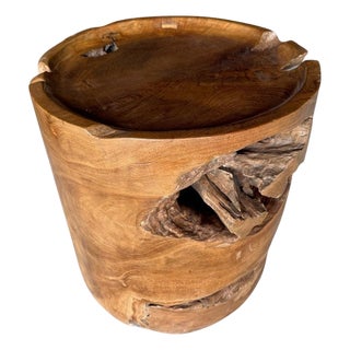 Andrianna Shamaris Large Sculptural Teak Wood Tray Style Side Table For Sale