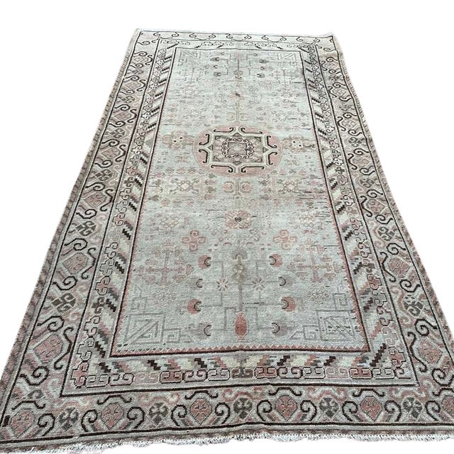 Traditional Antique Khotan Rug – Ivory Ground Floral | 4'5"x10'2" For Sale - Image 3 of 4