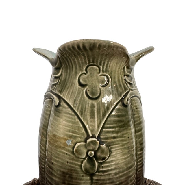 Early 20th Century Art Nouveau Sculpted Floral Majolica Vase For Sale - Image 9 of 13