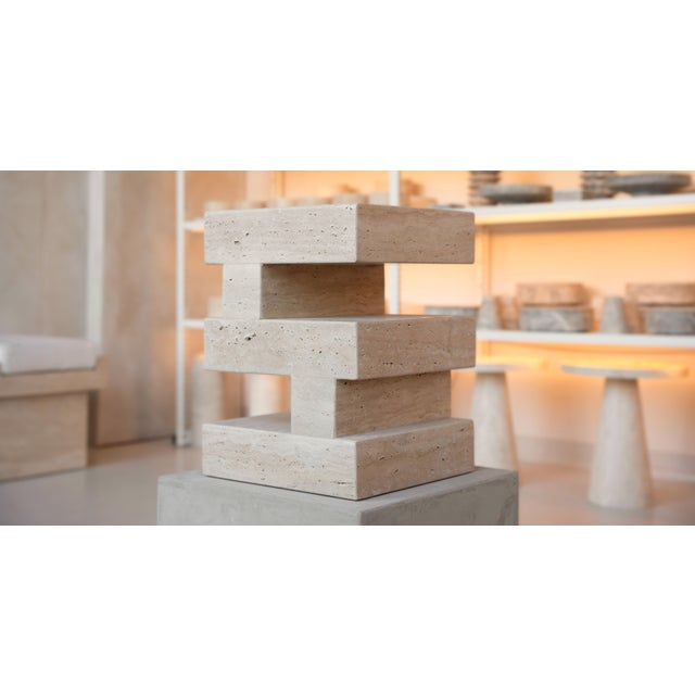 S Y N C Travertine Side Table from Kiwano Concept For Sale - Image 11 of 12