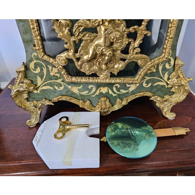 Green New Large Franz Hermle Mantel Clock in DeArt Italian Fine Marquetry and Ormolu Case For Sale - Image 8 of 11