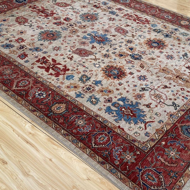 Ivory Persian Ziegler Hand-Knotted Wool Rug - 8' X 9'9" For Sale - Image 4 of 11