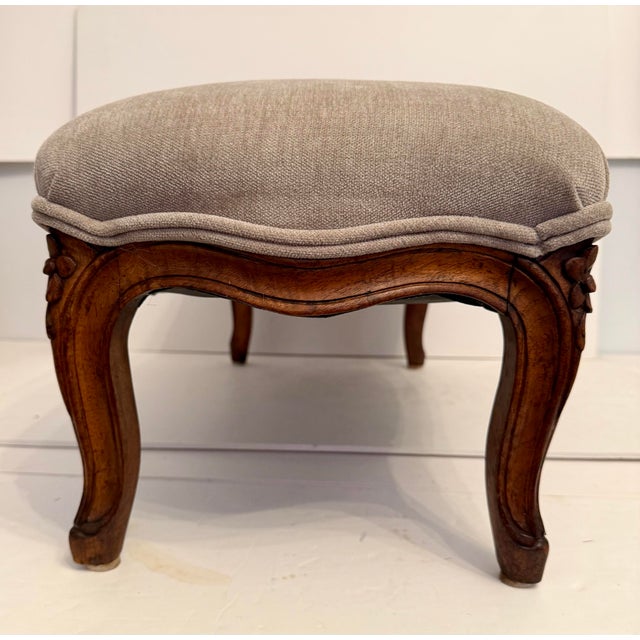 Wood Antique Carved Louis XV Walnut Footstool For Sale - Image 7 of 12