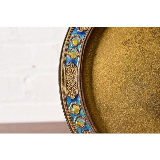 1920s Louis Comfort Tiffany Furnaces Favrile Bronze Doré and Enamel Charger Plate or Tray, 1920s For Sale - Image 5 of 12