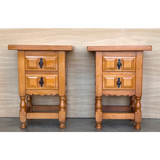Spanish Narrow Nightstands with 2 Drawers, 1950s, Set of 2 For Sale - Image 3 of 10