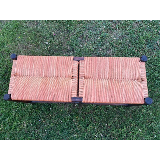 20th Century Rural French Two-Seater Straw Bench in Wood and Rush, 1890s For Sale - Image 4 of 7