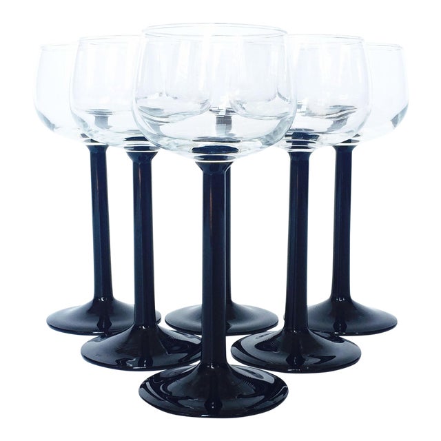 Vintage Luminarc Black Stemmed Wine Glasses Set of 6 Chairish