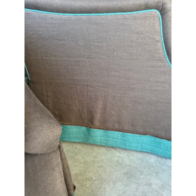 Textile Pair of Linen Lee Industries Swivel Club Chairs For Sale - Image 7 of 9