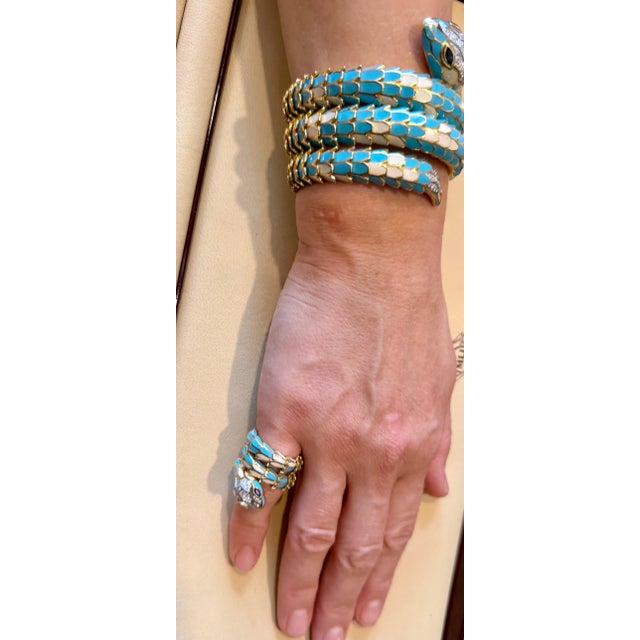 SNAKE COLLECTION , Turquoise & White SNAKE BRACELET , Diamonds, 18K & Sterling For Sale - Image 13 of 18