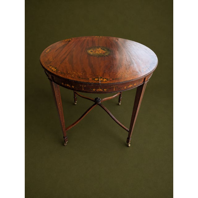 Antique Edwardian Sheraton Revival Hand-Painted Mahogany Cherub Occasional Table For Sale - Image 4 of 13