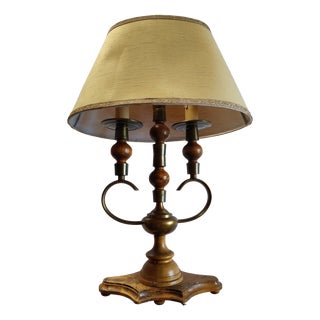 Vintage Italian Bouillotte Table Lamp in Wood, 1960s For Sale