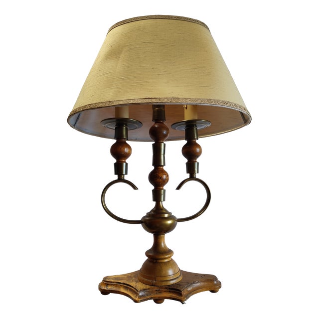 Vintage Italian Bouillotte Table Lamp in Wood, 1960s For Sale