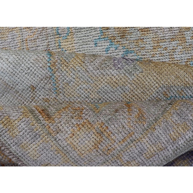 Turkish Oushak Runner in Soft Pastel Blue, Gold, and Lavender 2'8 X 13'0 For Sale - Image 12 of 13