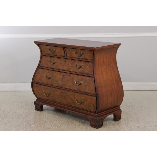 Traditional Ethan Allen Inlaid Townhouse Burl Wood Bombe Chest For Sale - Image 3 of 17