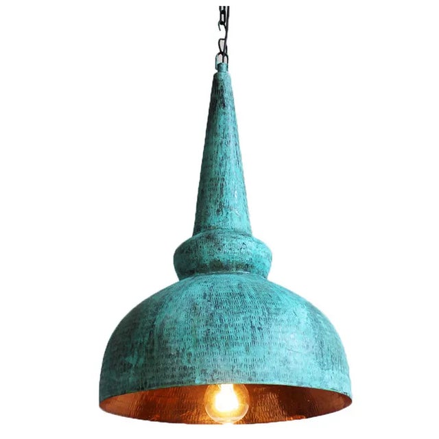 Asian Modern Industrial Hand-Pounded Copper Pendant Light For Sale