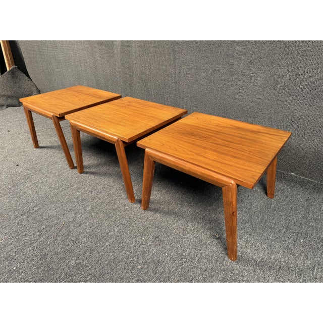 Brown Mid 20th Century Set of Three Vintage Teak End Tables For Sale - Image 8 of 12
