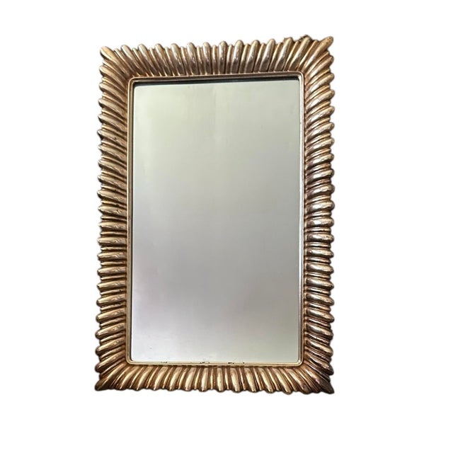 1950s Syroco Rococo Italian Style Mirror With Gilded Brass Gold Scalloped Border, Made in Syracuse, Ny, Usa For Sale In Orlando - Image 6 of 8