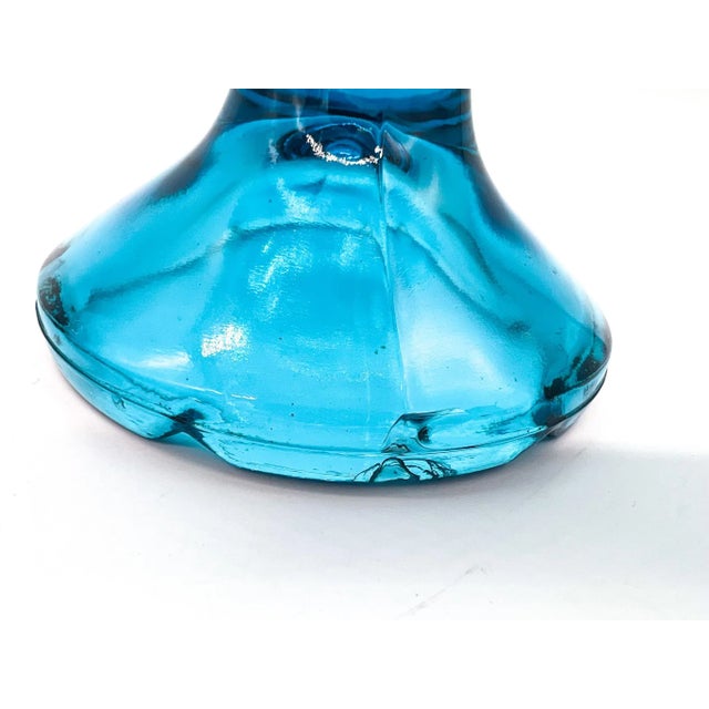 Mid Century Modern Teal Blue Glass Swung Vase For Sale In Houston - Image 6 of 9