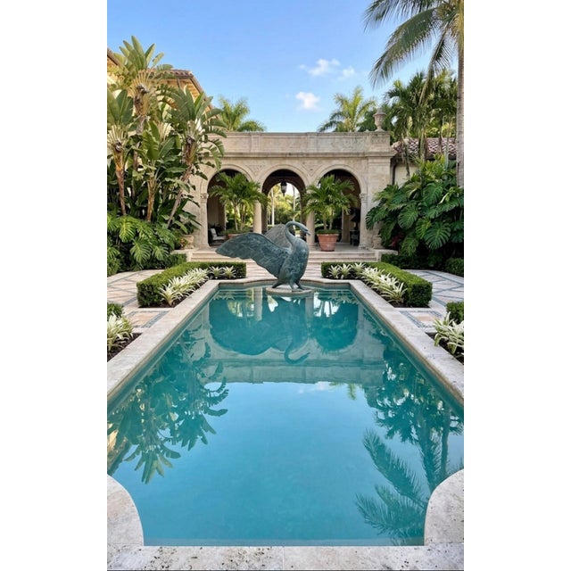 Large-Scale Verdigris Bronze Swan Garden Sculpture For Sale - Image 10 of 12