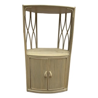 Vintage Mid-Century Pencil Reed & Rattan Corner Entertainment Cabinet / Hutch For Sale
