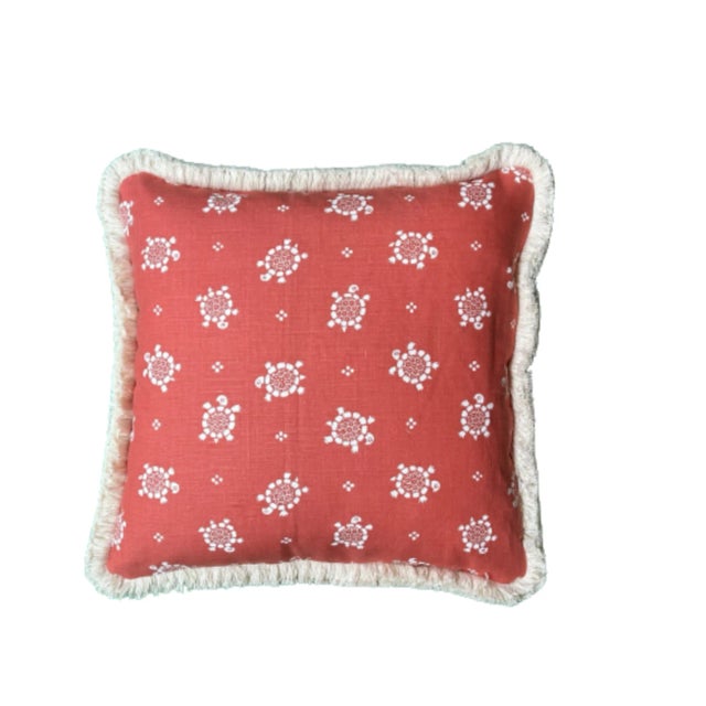 Boho Chic Slow Poke Turtle Pond Decorative Throw Pillow With Down Feather Insert For Sale - Image 3 of 3