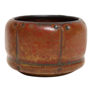 Diminutive Vintage Red Variegated Incised Stoneware Vessel by Deanna Nichols